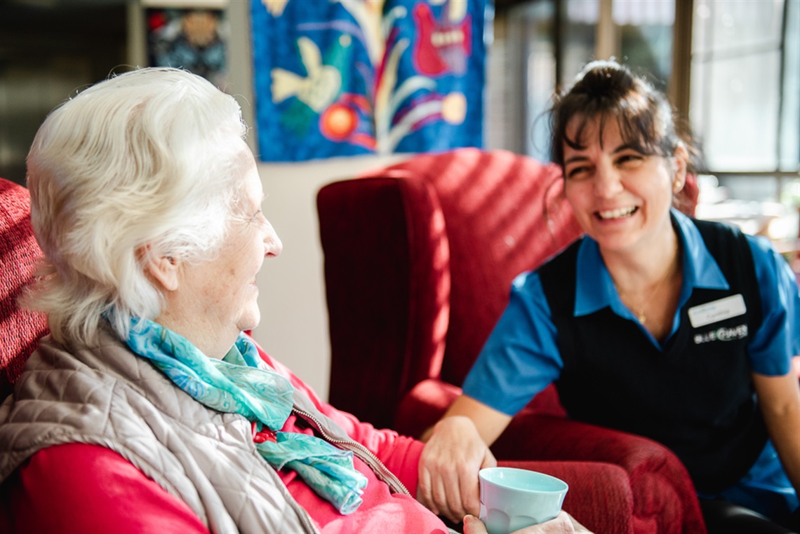 Blue Haven nurse with resident