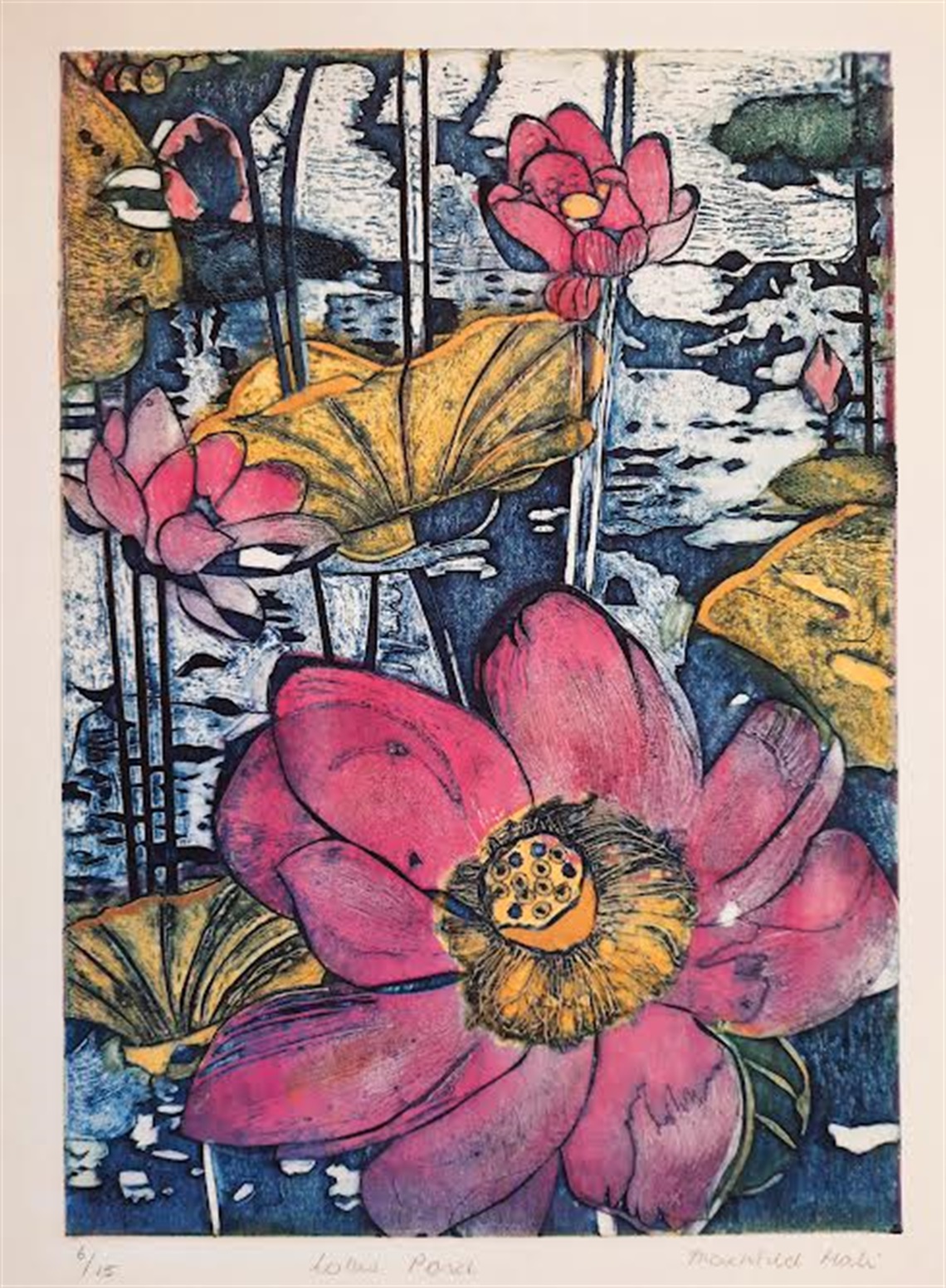 An art print featuring yellow and pink flowers 