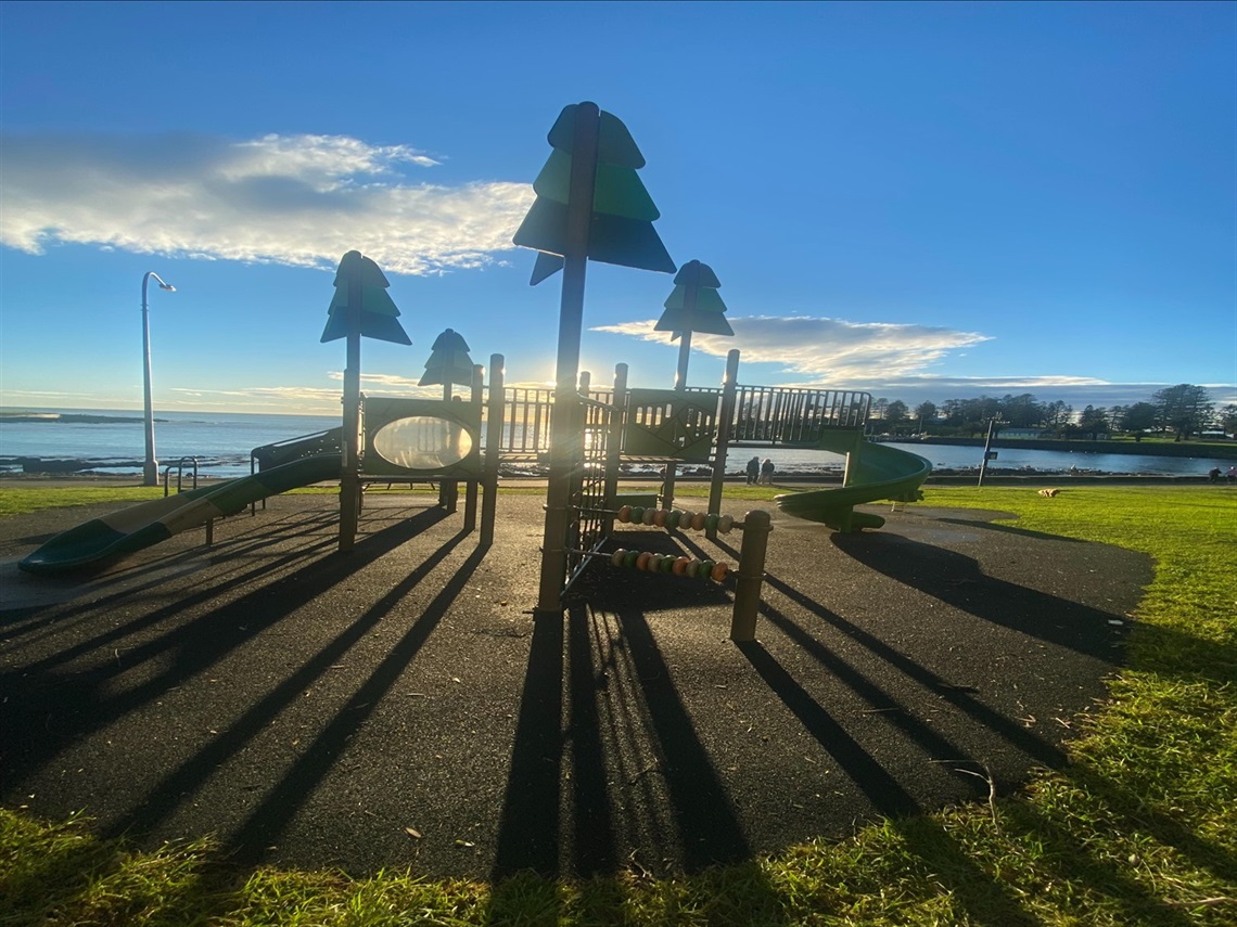 black beach playground in Kiama